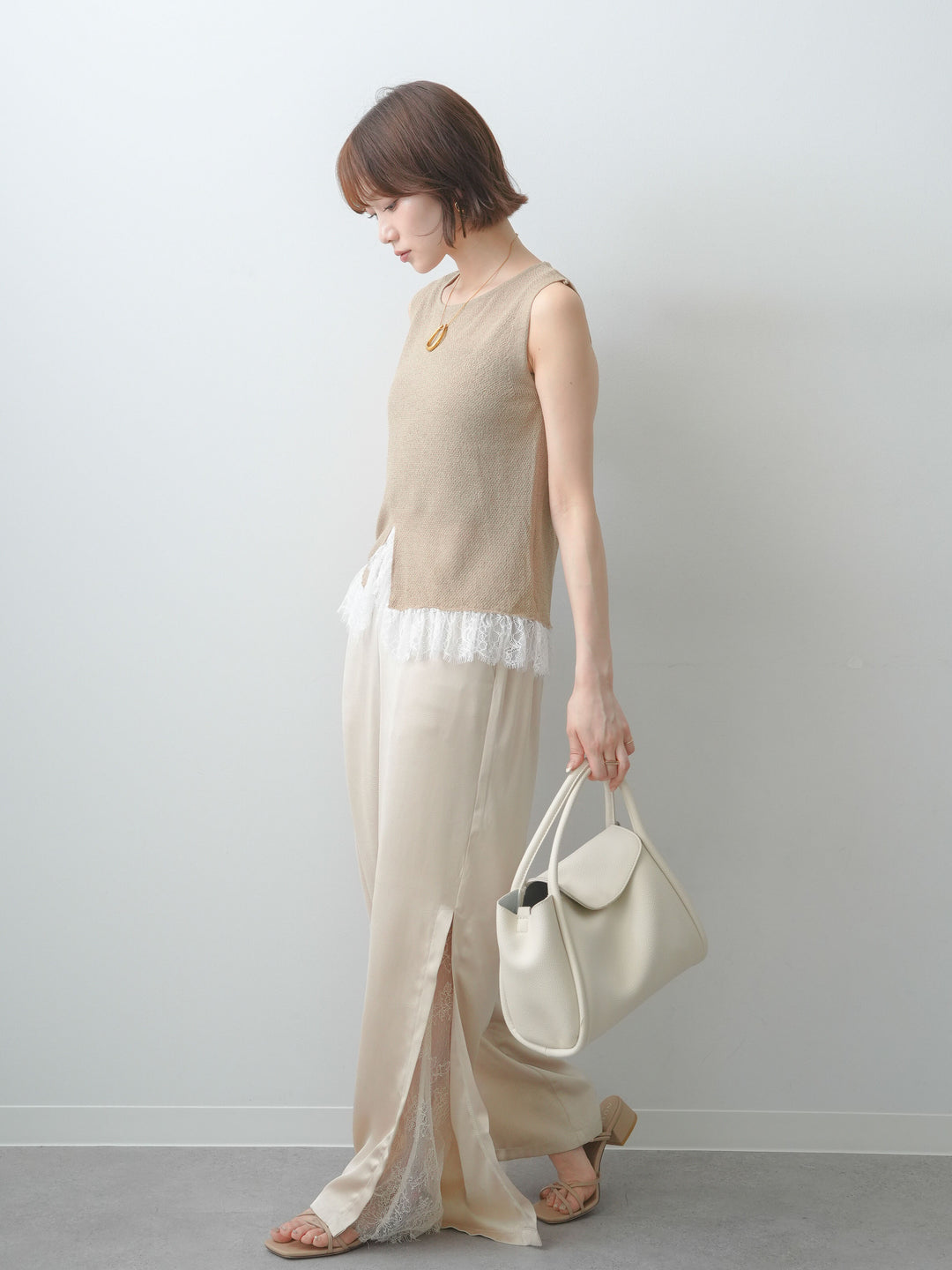[SET]サテンレースレイヤードドレープパンツ+サテンレースレイヤードドレープパンツ(2set)