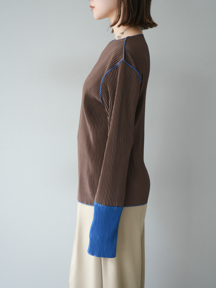 [予約]バイカラープリーツトップス/ブラウン