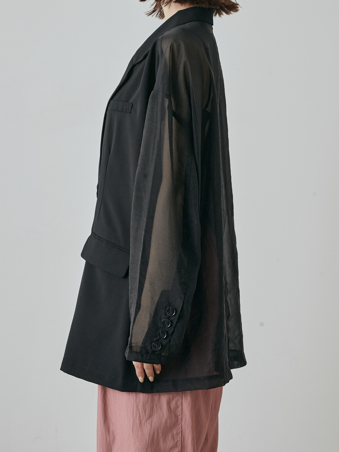 【預購】透視剪裁西裝外套/黑色