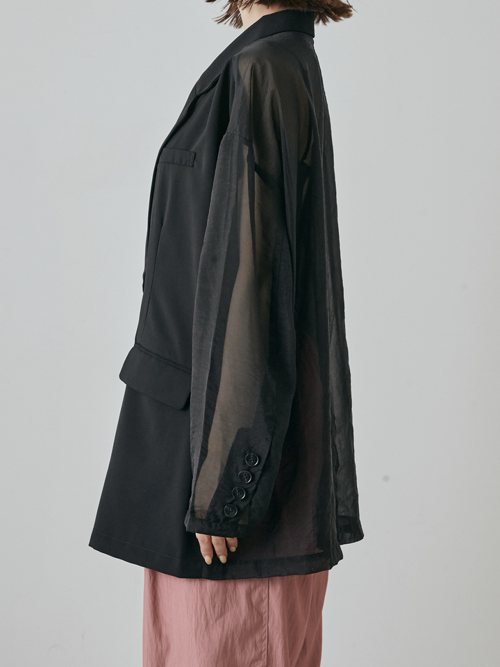 【預購】透視剪裁西裝外套/黑色