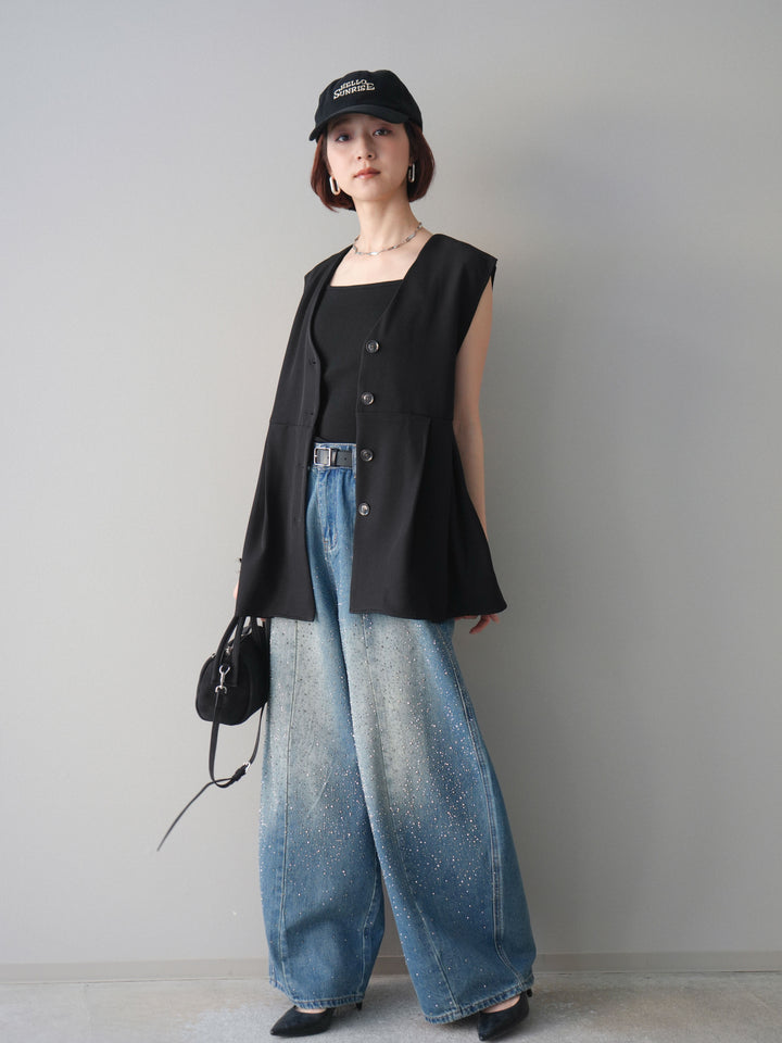 [予約]フロントビジューカーブデニムパンツ/blue