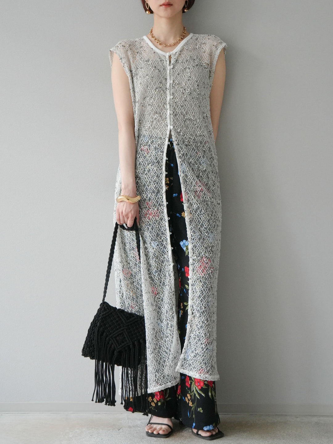 【預購】植物圖案休閒褲/黑色