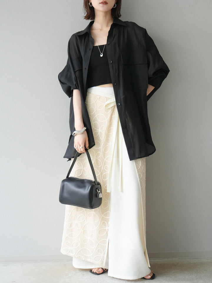 [予約]メッシュコード刺繍ラップスカート/アイボリー