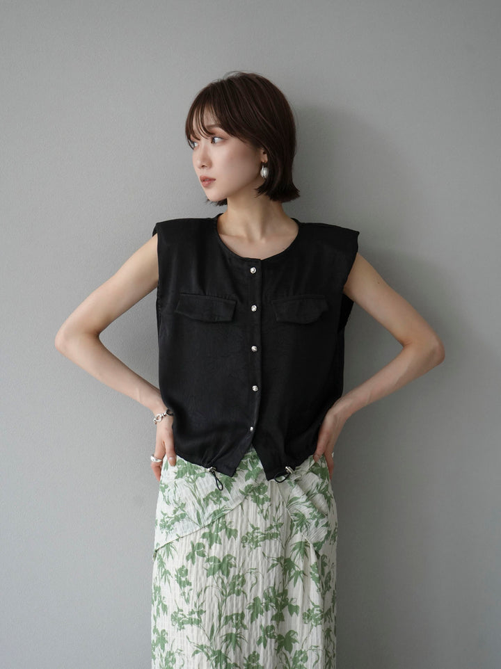 [Pre-order] Satin Drawstring Sleeveless Blouse/Black