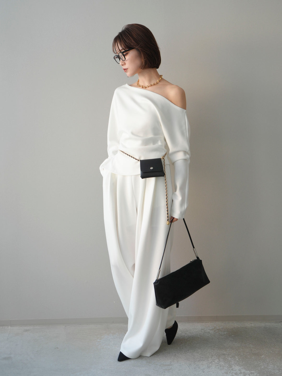 [SET]ライトポンチワンショルタックトップス＆パンツSETUP