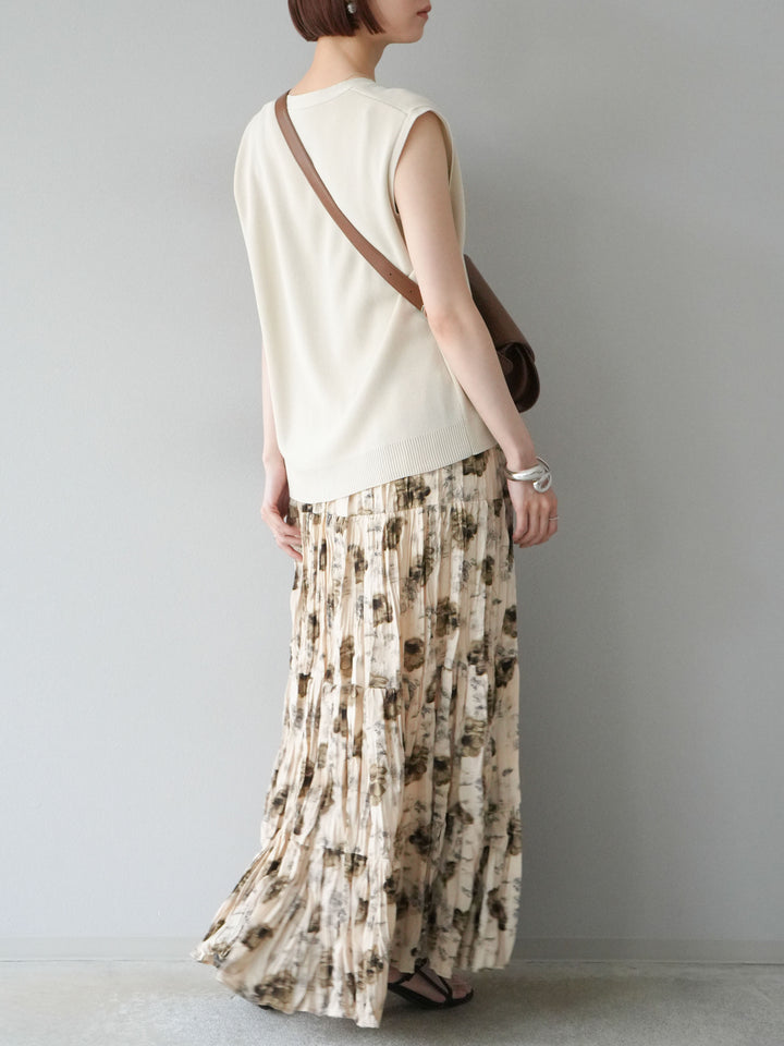 [予約]フラワーワッシャーロングスカート/ベージュ