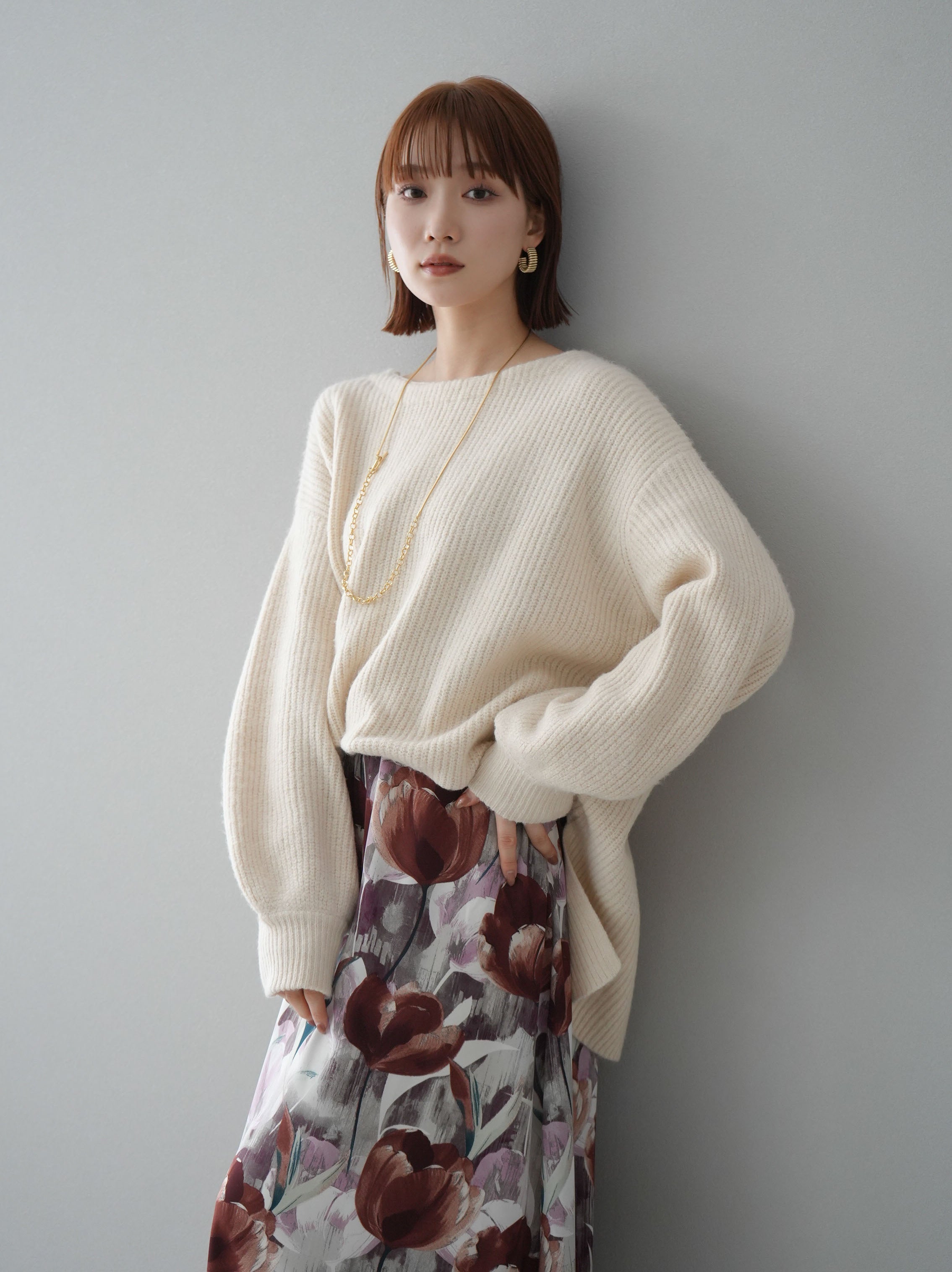 ラインストーンフレアスリーブニット pomme d'amour ラインストーン