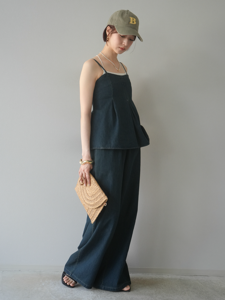 [SET]デニムタックフレアキャミソール＆イージーワイドパンツSET UP(2set)