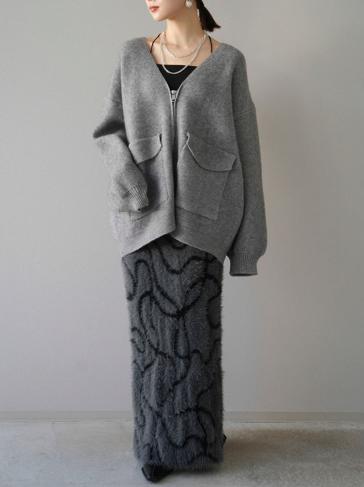 [預訂] Line 毛絨針織半身裙/炭灰