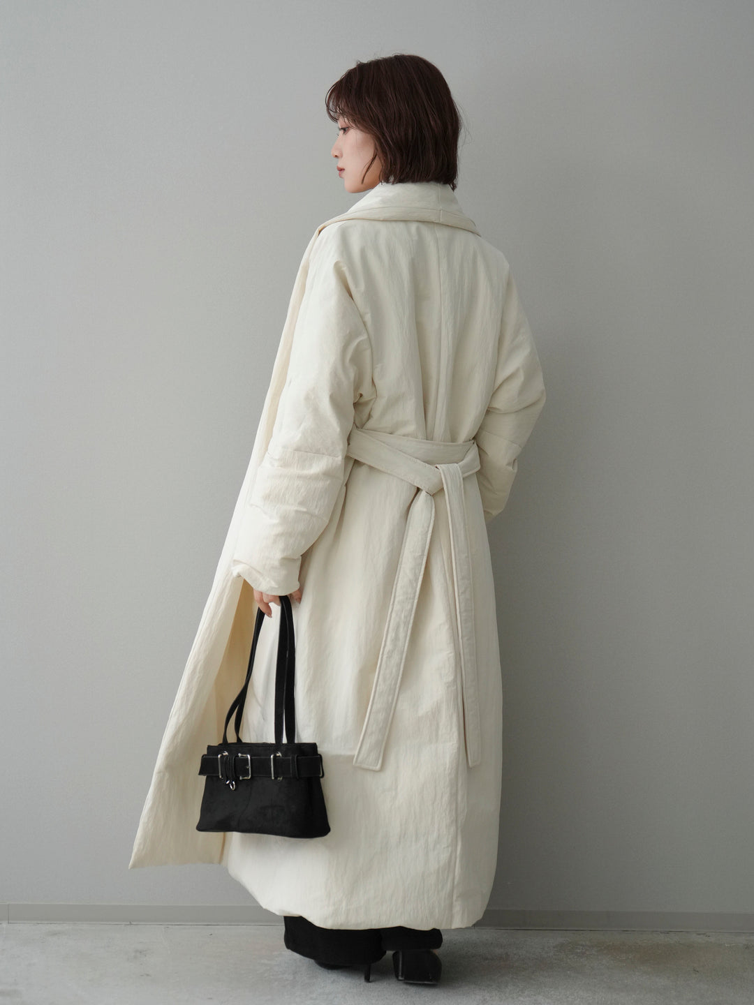 [SET]ロングダウンコート+カップ付テレコリブベアキャミソール+ベルト付起毛コクーンパンツ(3set)