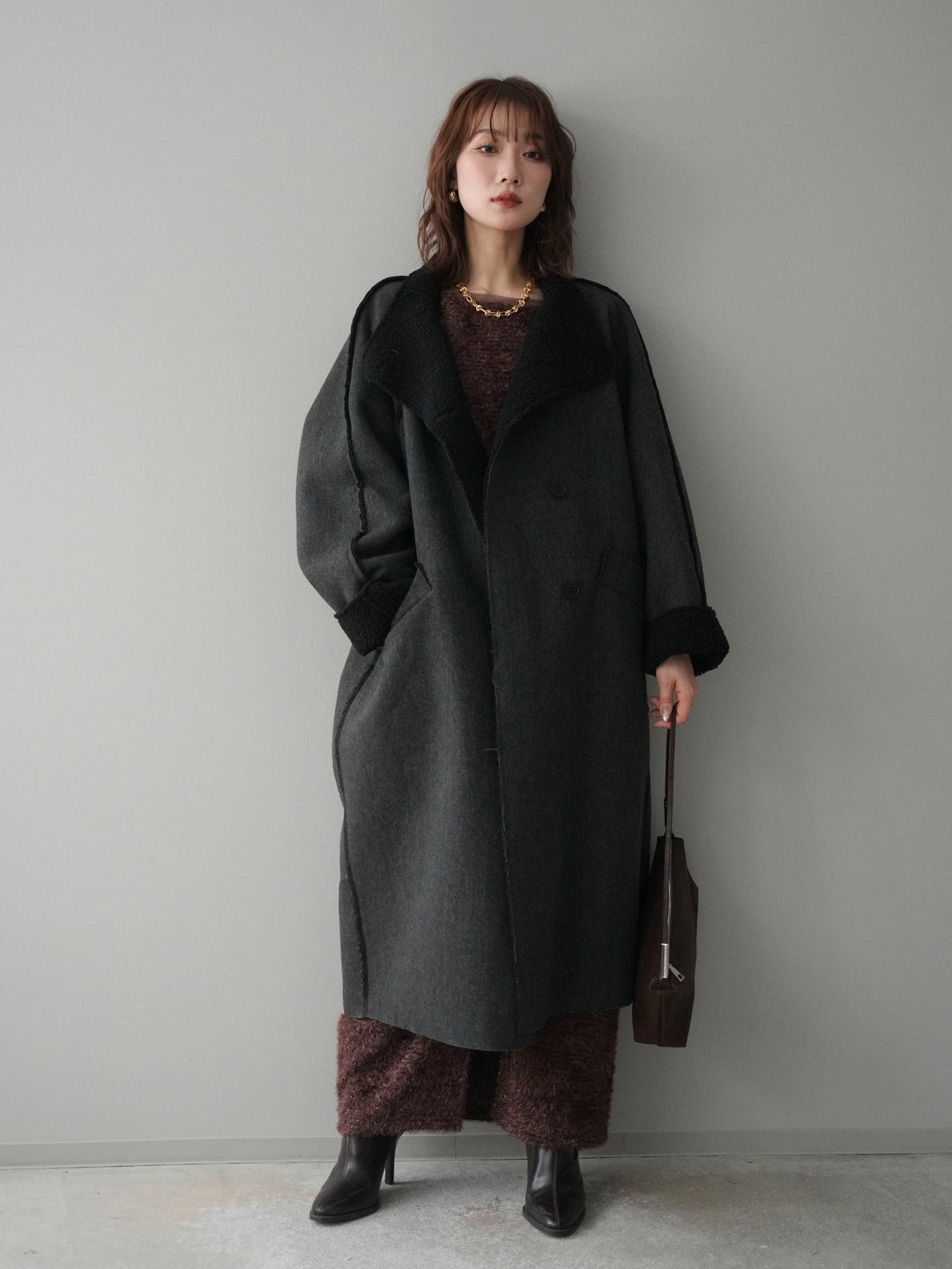 [SET]アウトシーム裏ボアコート+ラメシャギートップス(2set)