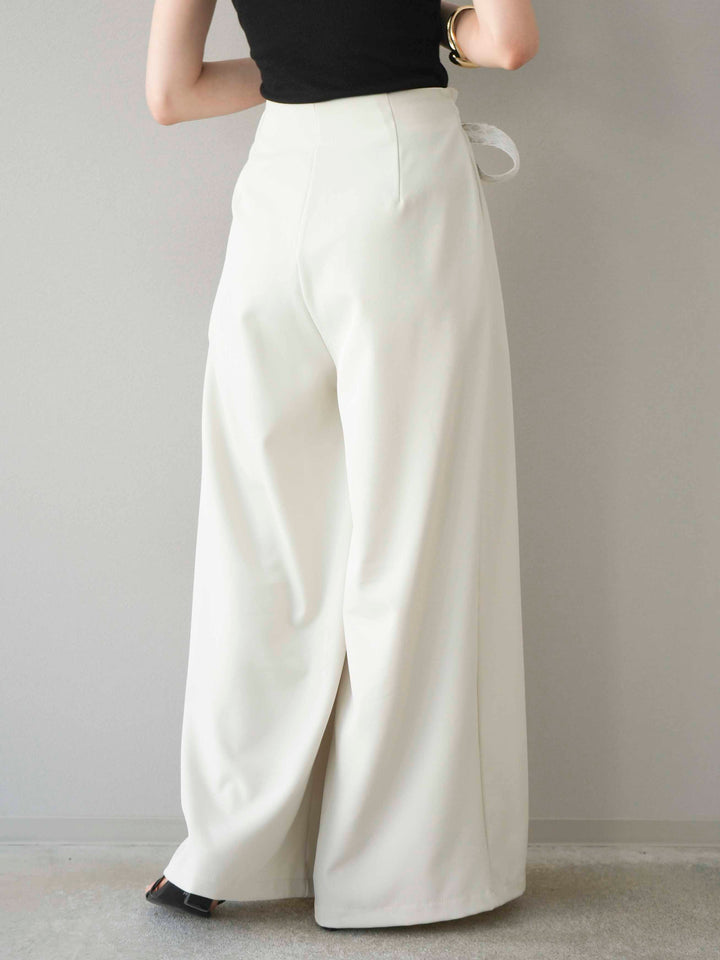 【預購】蕾絲腰帶設計寬褲/象牙白