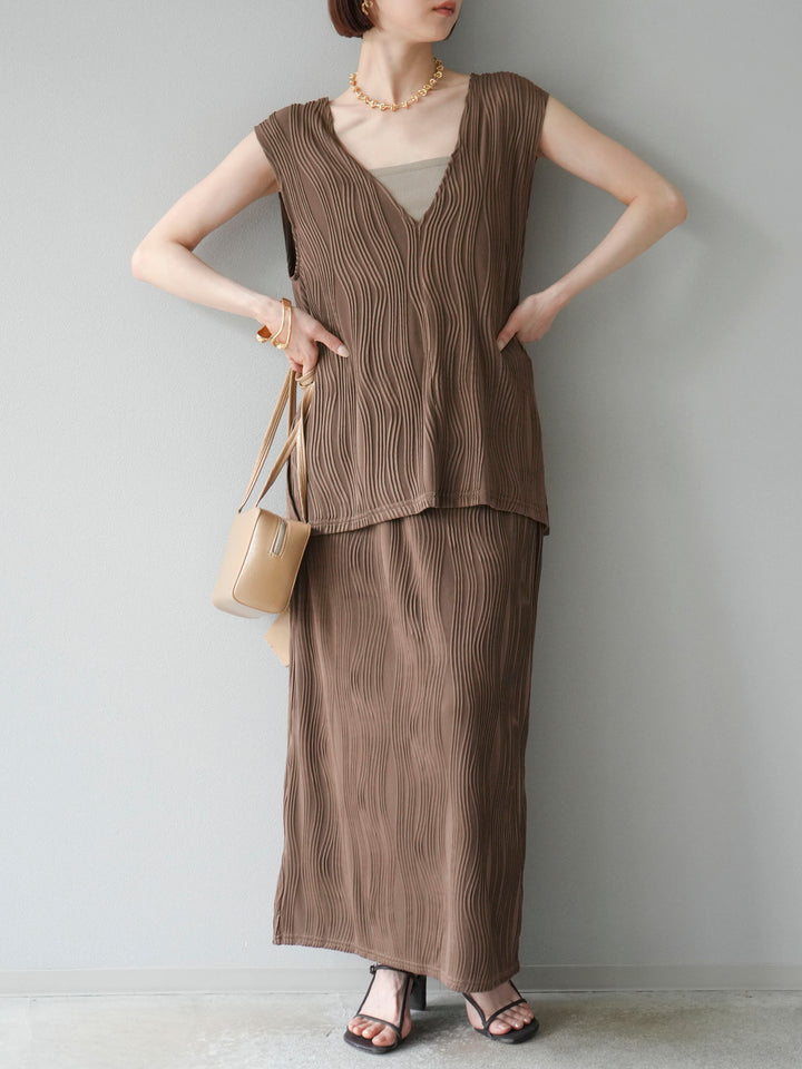 [SET]ウェーブパイピングタイトスカート+ウェーブパイピングタイトスカート(2set)