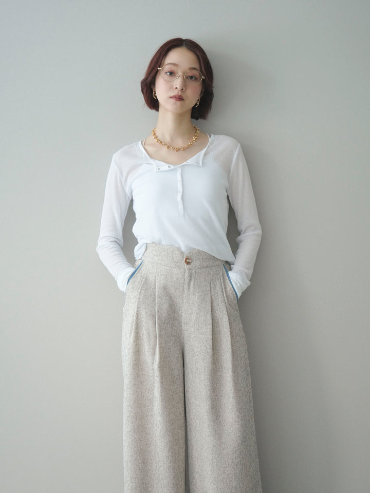 [予約]シアーリブヘンリーネックロンT/white