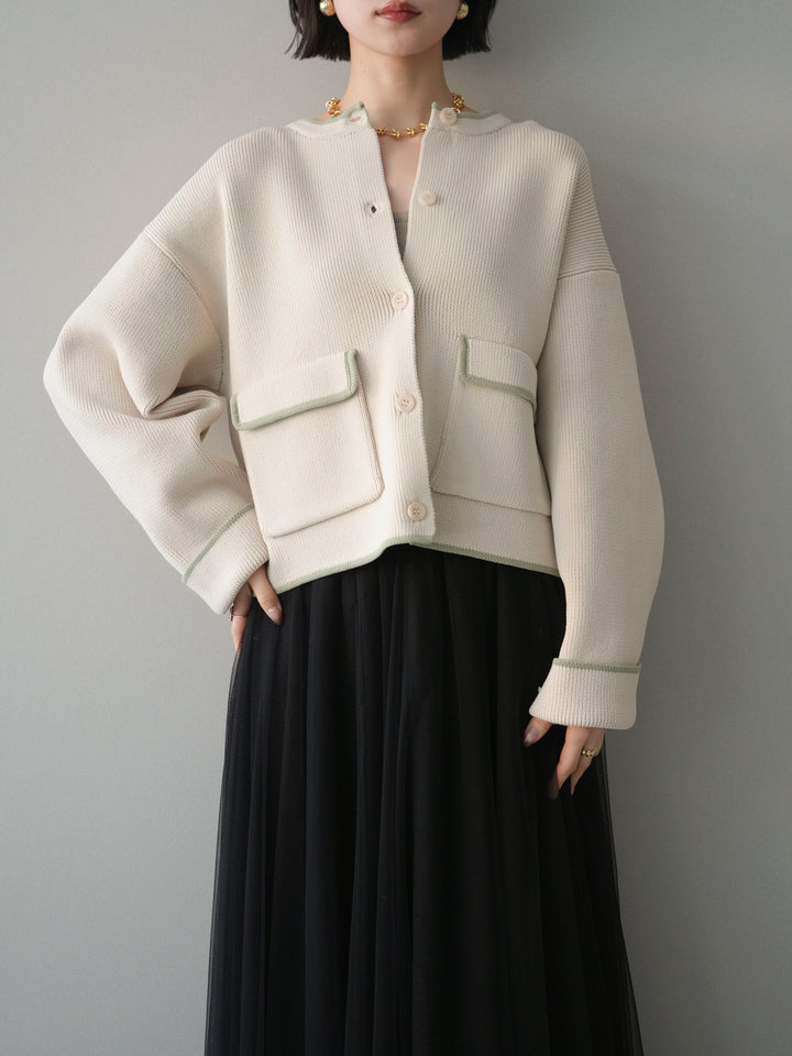 [SET]ポリエステル配色ニットカーディガン+チュールボリュームスカート(2set)