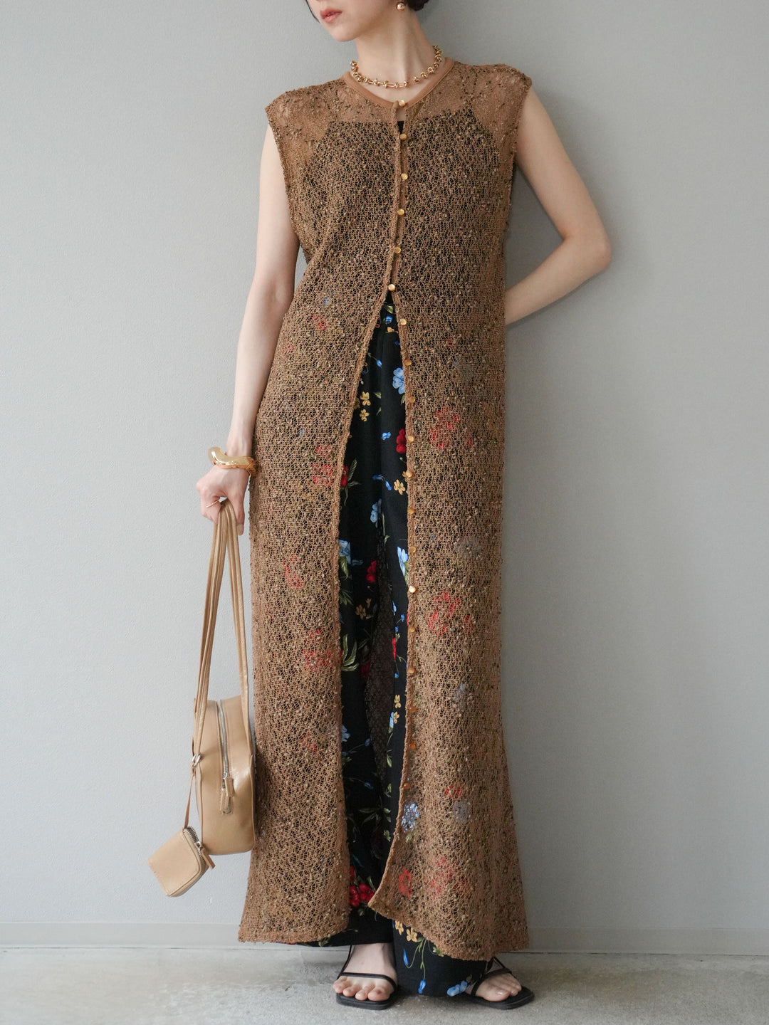 【預購】植物圖案休閒褲/黑色