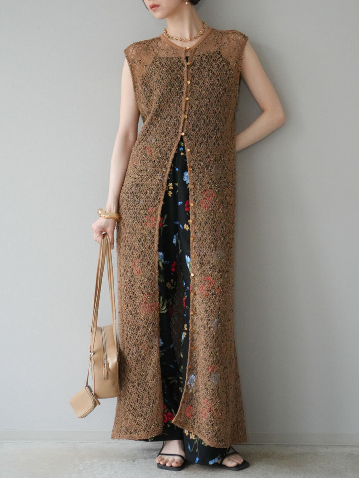 【預購】植物圖案休閒褲/黑色