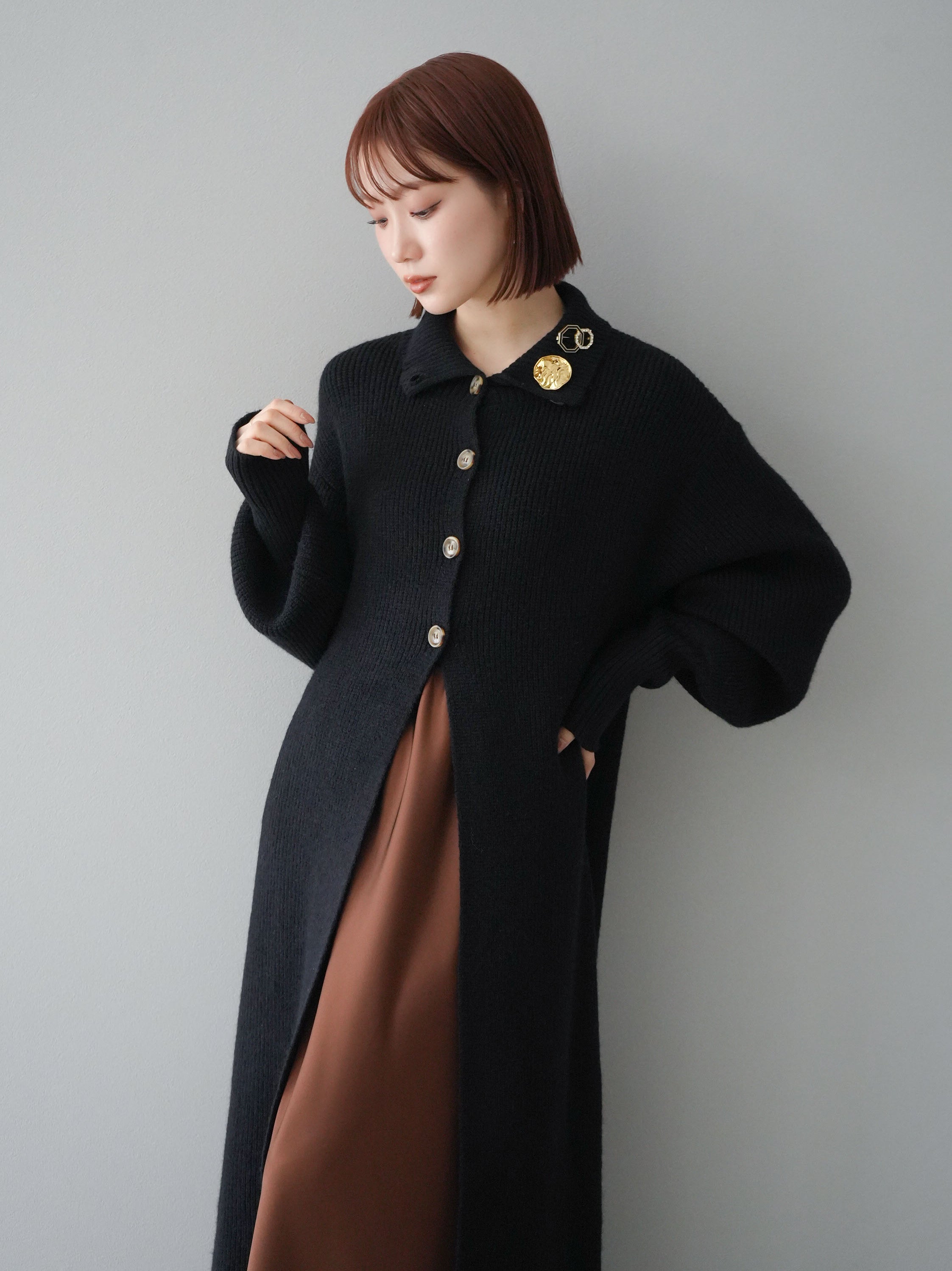 sold out! ニットロングカーディガンブラック