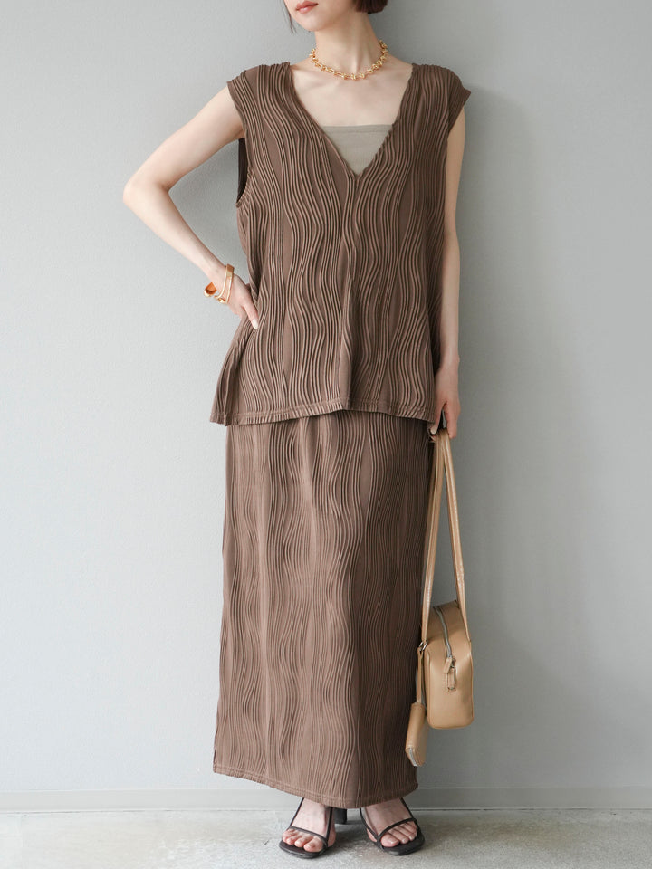 [SET]ウェーブパイピングタイトスカート+ウェーブパイピングタイトスカート(2set)