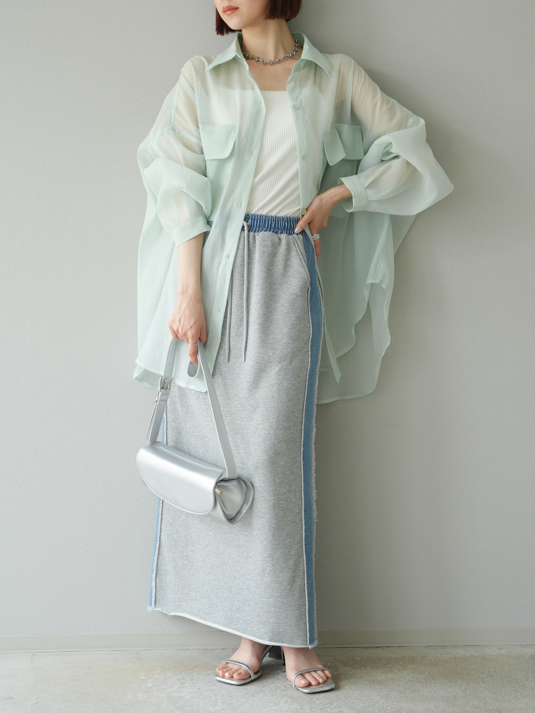 [予約]デニムドッキングスウェットスカート/グレー