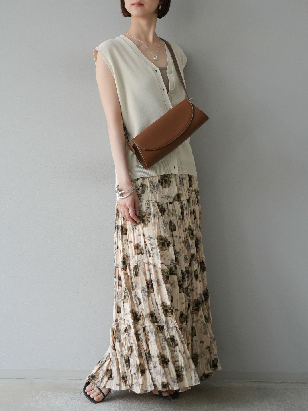 [予約]フラワーワッシャーロングスカート/ベージュ