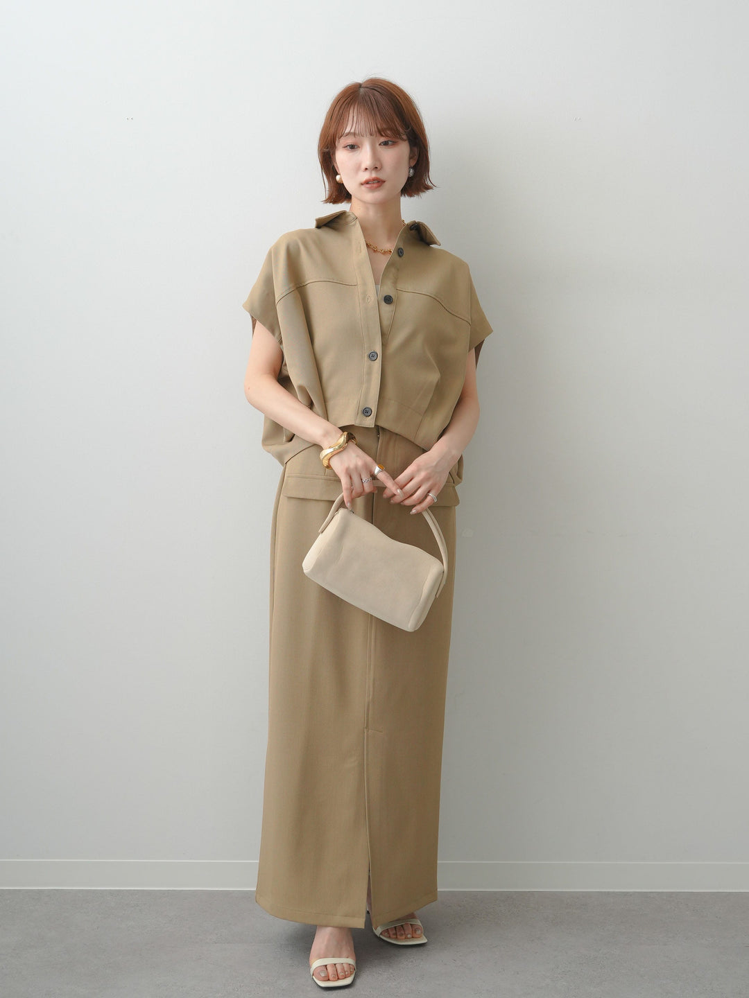 [SET]クレープデシンフラップ付きストレートスカート+クレープデシンフラップ付きストレートスカート(2set)