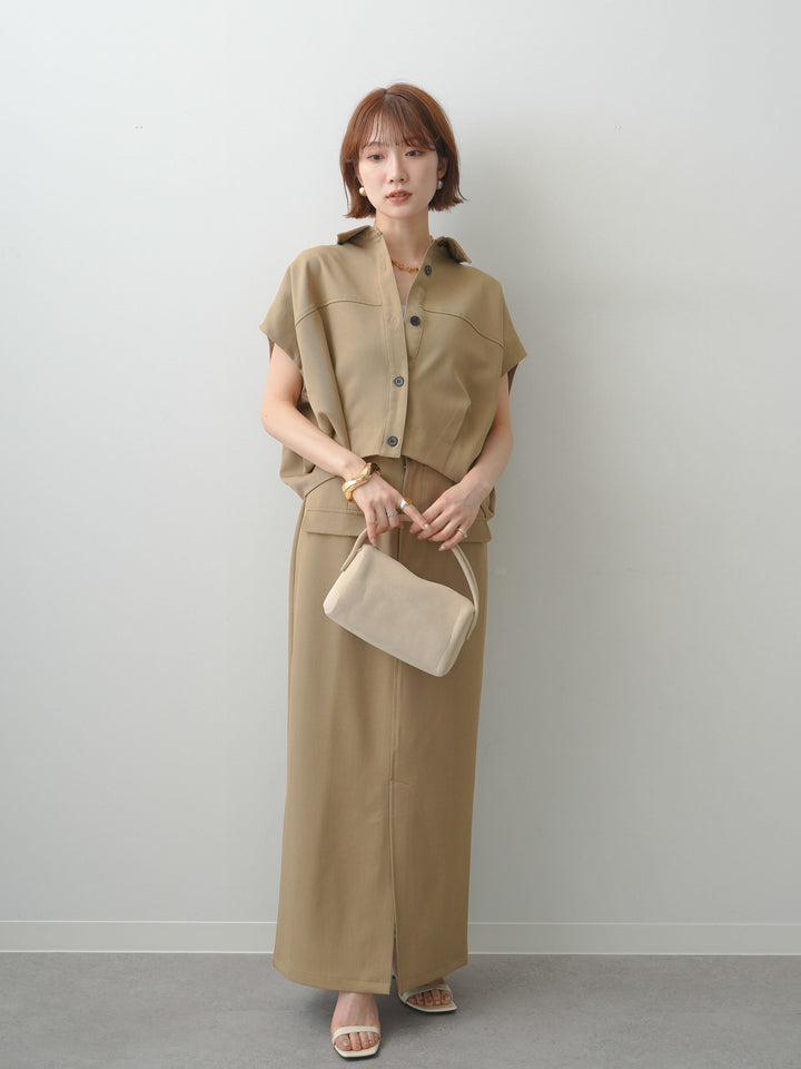 [SET]クレープデシンフラップ付きストレートスカート+クレープデシンフラップ付きストレートスカート(2set)
