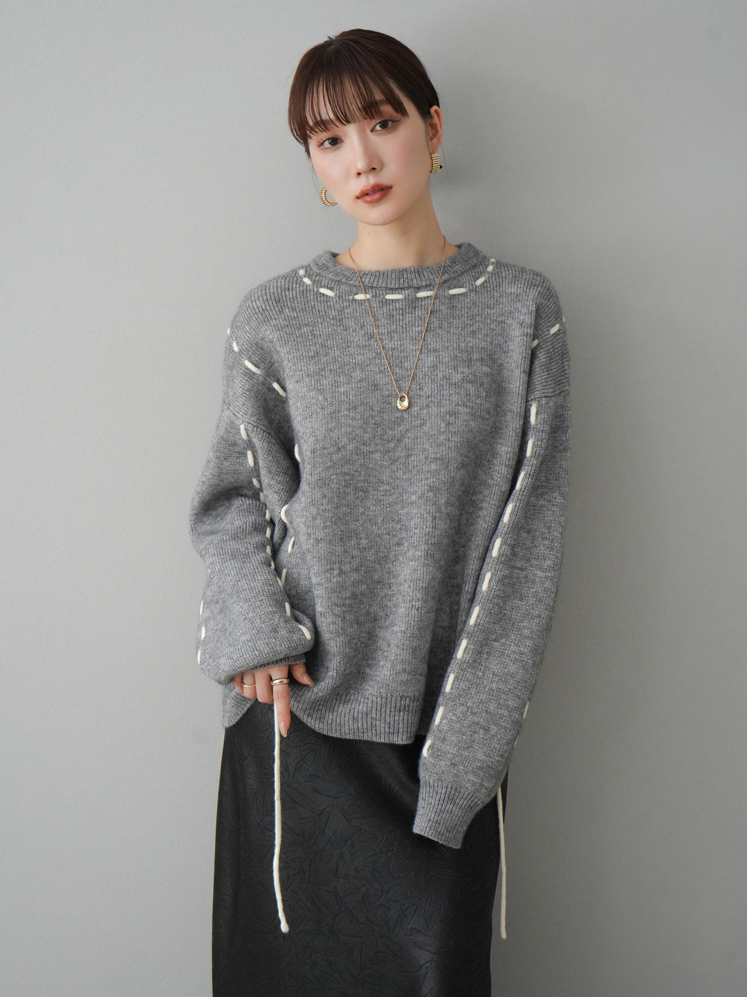 [預訂] 針織設計套頭衫/灰色