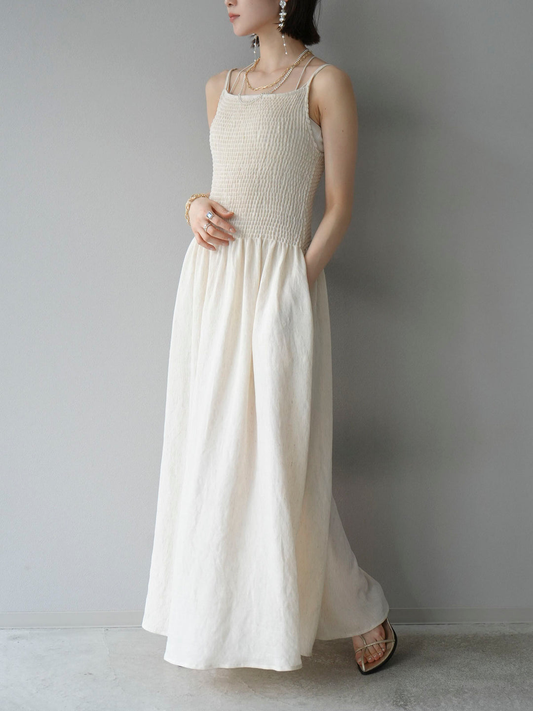 [Pre-order] Gathered camisole dress/ivory