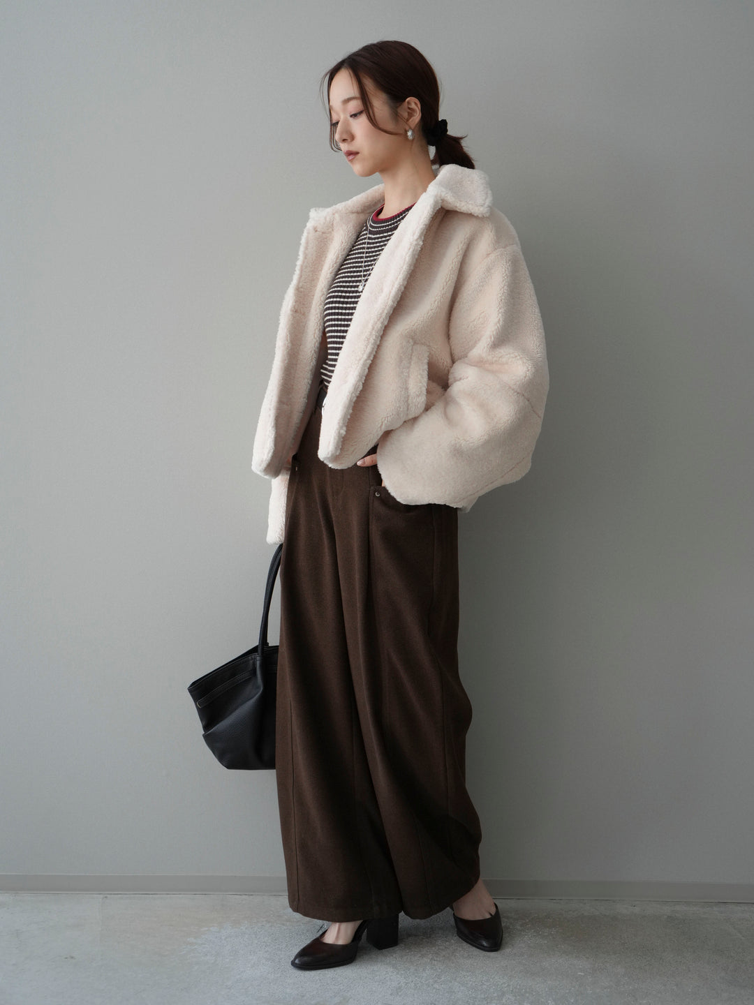 [SET]エコファーステンカラージャケット+ベルト付起毛コクーンパンツ(2set)