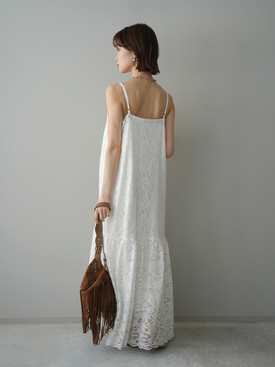 [SET]ギャザー切替レースキャミワンピース+選べるアクセセット(2set)