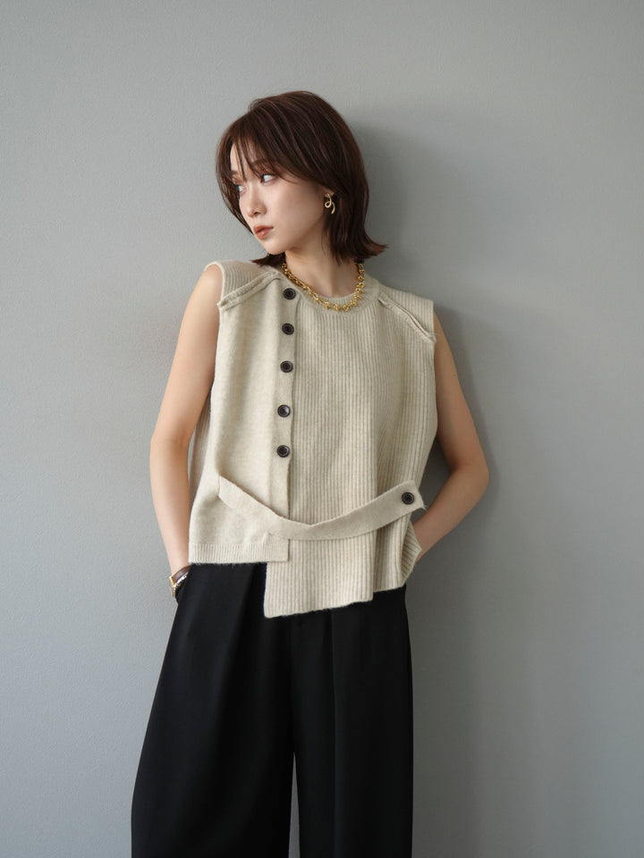 [4]レイヤードボタンニットベスト/オフホワイト