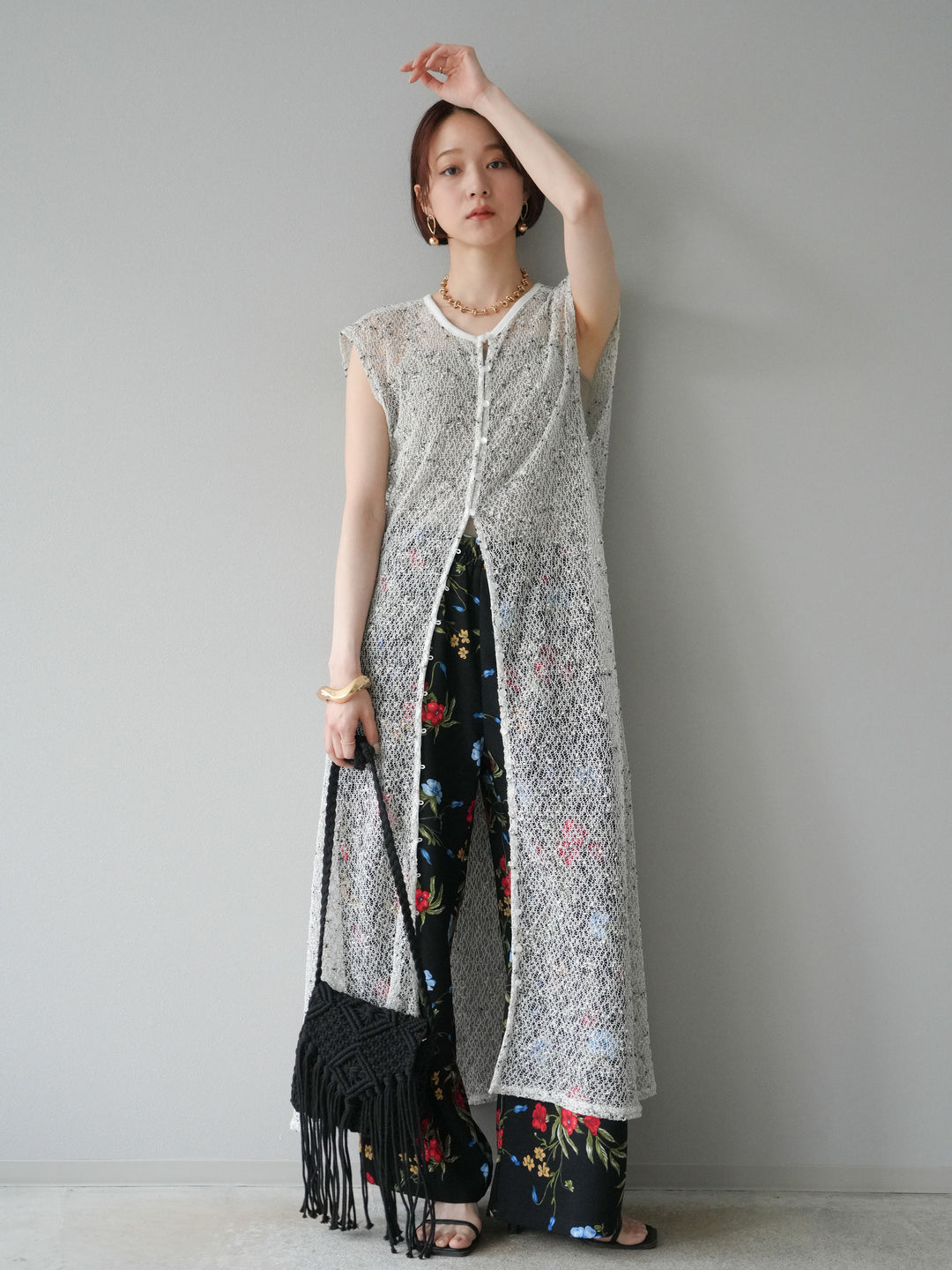 【預購】植物圖案休閒褲/黑色