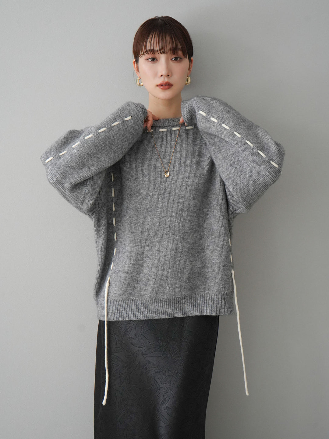 [預訂] 針織設計套頭衫/灰色