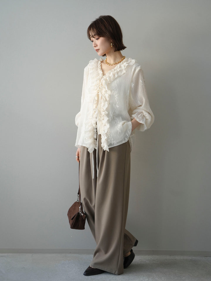 [予約]ベルト付キーホルダーモチーフワイドパンツ/mocha