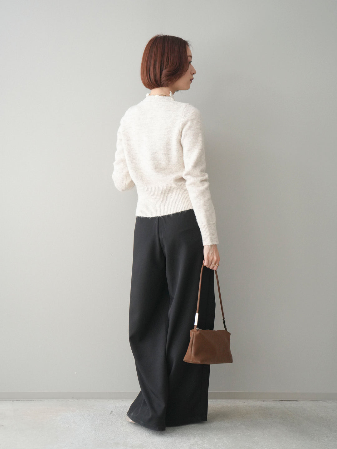 [予約]ウエストレースタックワイドパンツ/black