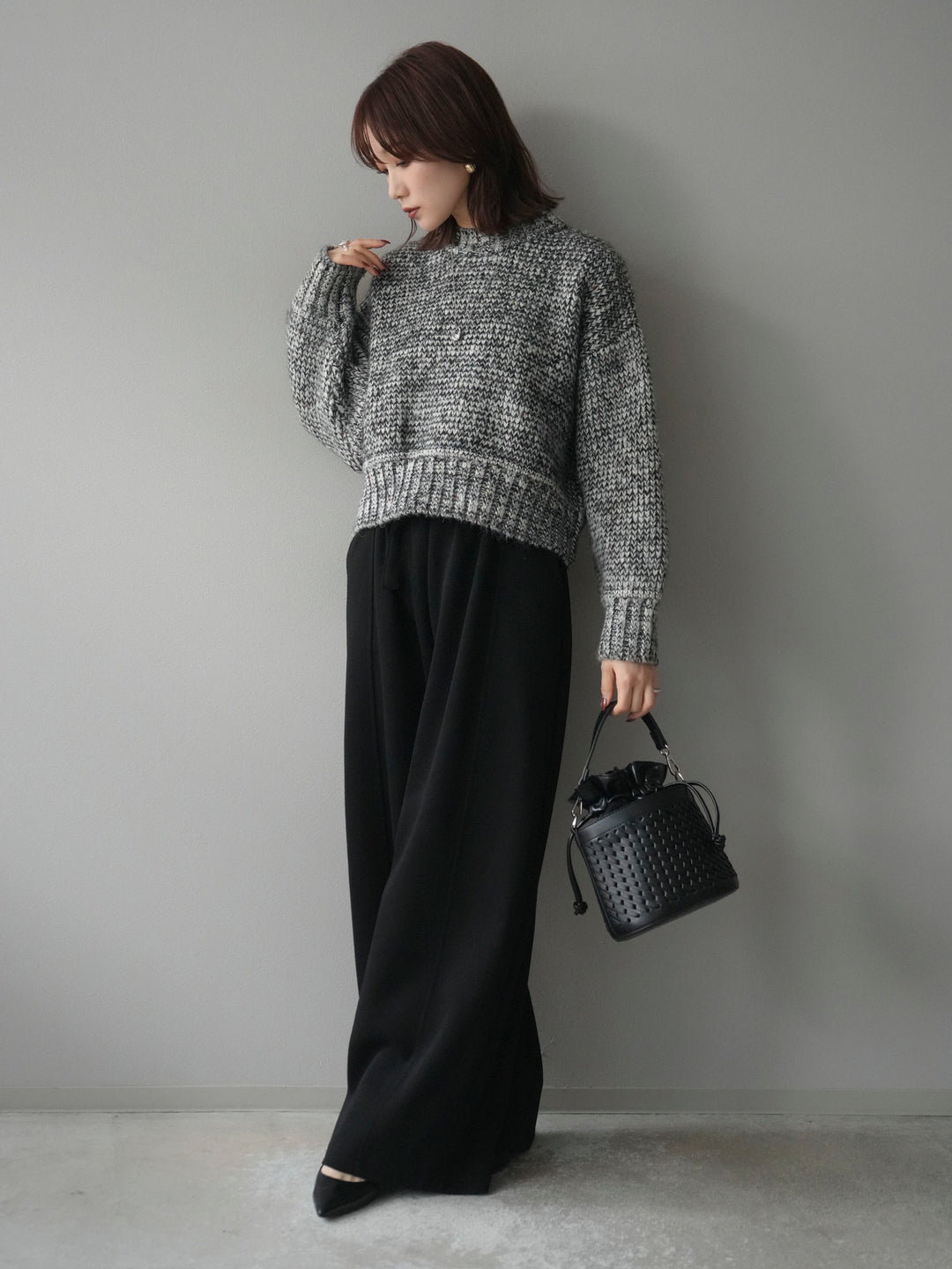 [予約]ボリュームスリーブミックスネップニットプルオーバー/gray