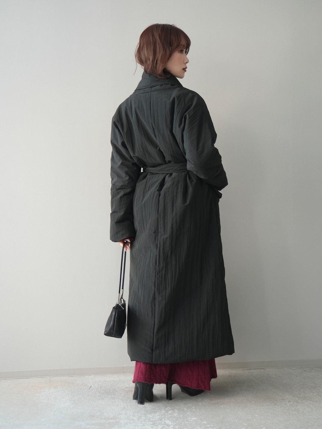 [SET]ストール付ケーブルニットプルオーバー&ロングスカートSET UP+ロングダウンコート(2set)