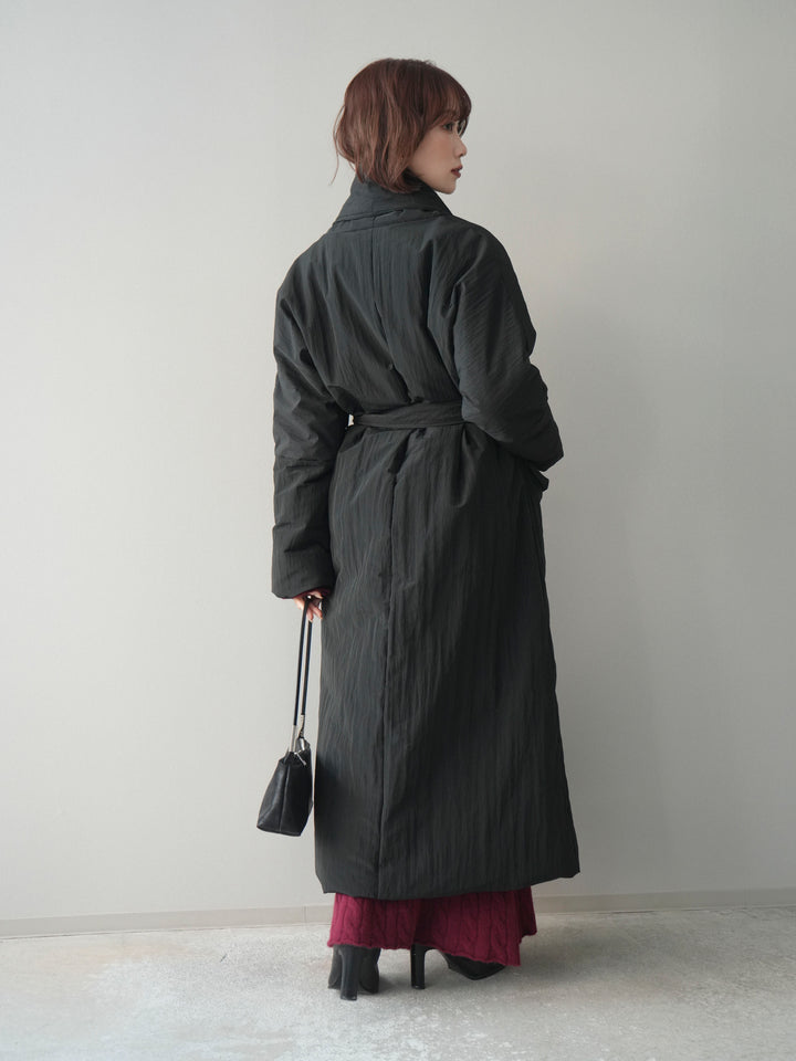 [SET]ストール付ケーブルニットプルオーバー&ロングスカートSET UP+ロングダウンコート(2set)