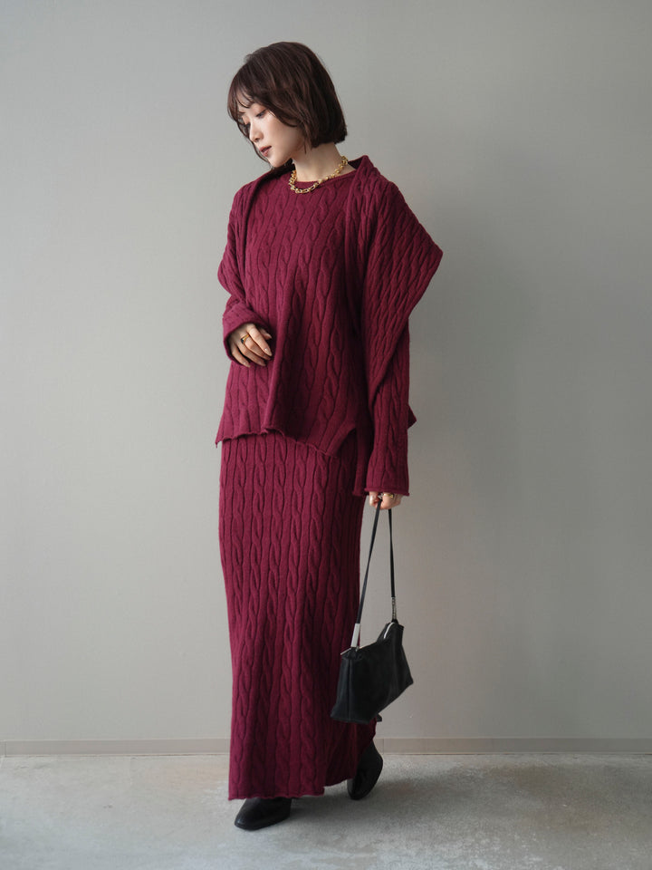 [SET]ストール付ケーブルニットプルオーバー&ロングスカートSET UP(2set)