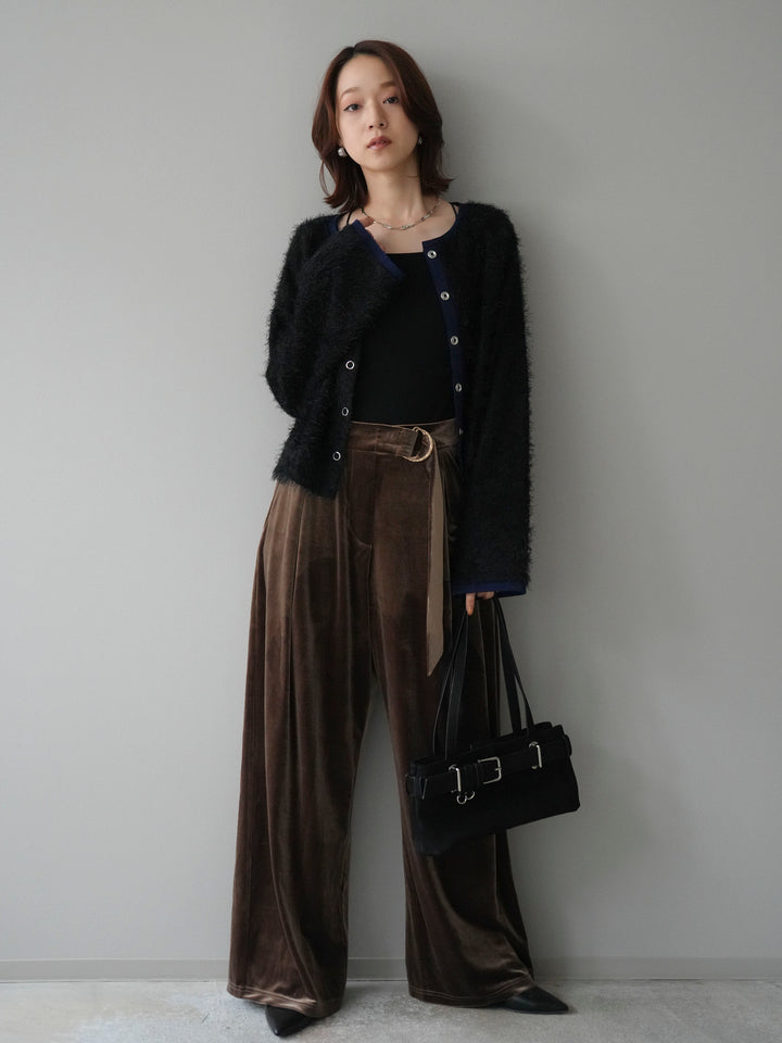 [予約]バイカラー2WAYシャギーニットカーディガン/black