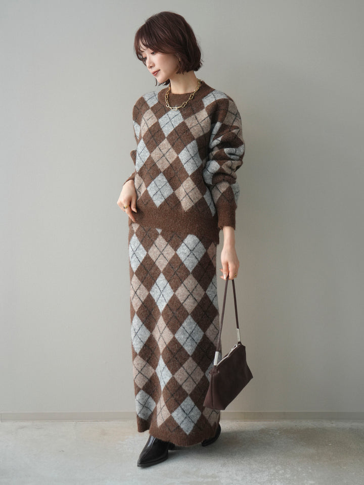 [SET]アーガイルニットプルオーバー&ロングスカートSET UP(2set)