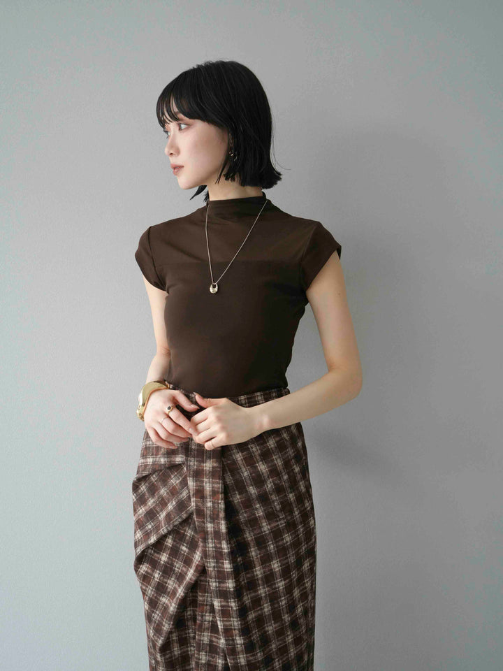 [預訂] 透明切換彈性上衣/棕色