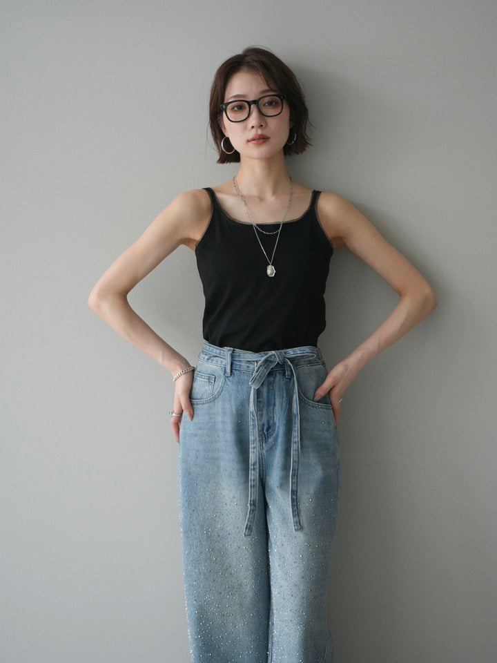 [予約]カップ付リブチュールタンク/black