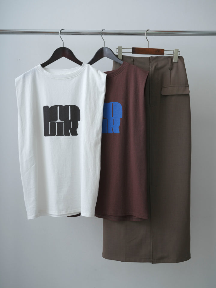 [SET]ショルダータックノースリーブオーバーTEE+ショルダータックノースリーブオーバーTEE+クレープデシンフラップ付きストレートスカート(3set)
