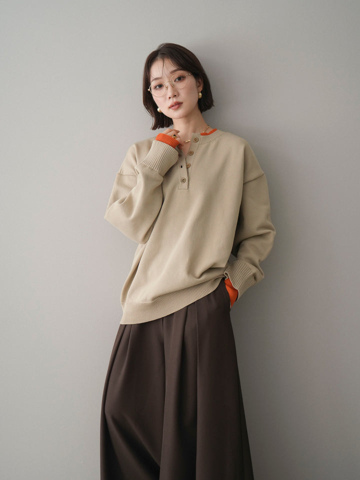 [予約]2WAYネック配色レイヤードニットプルオーバー/beige