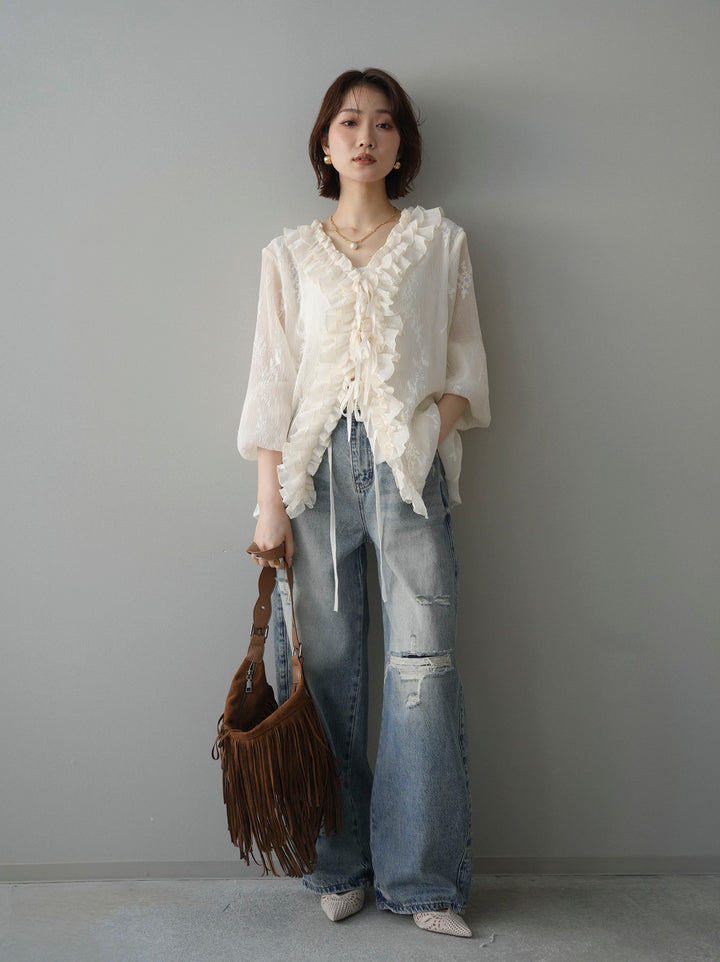 [予約]楊柳ラッフルフリルカーディガン/ivory