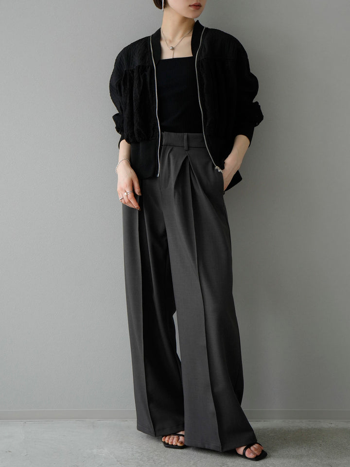 [Mix and match set] [SET] Full lace blouson + different material lace switching blouson + design tuck wide pants (3 sets)