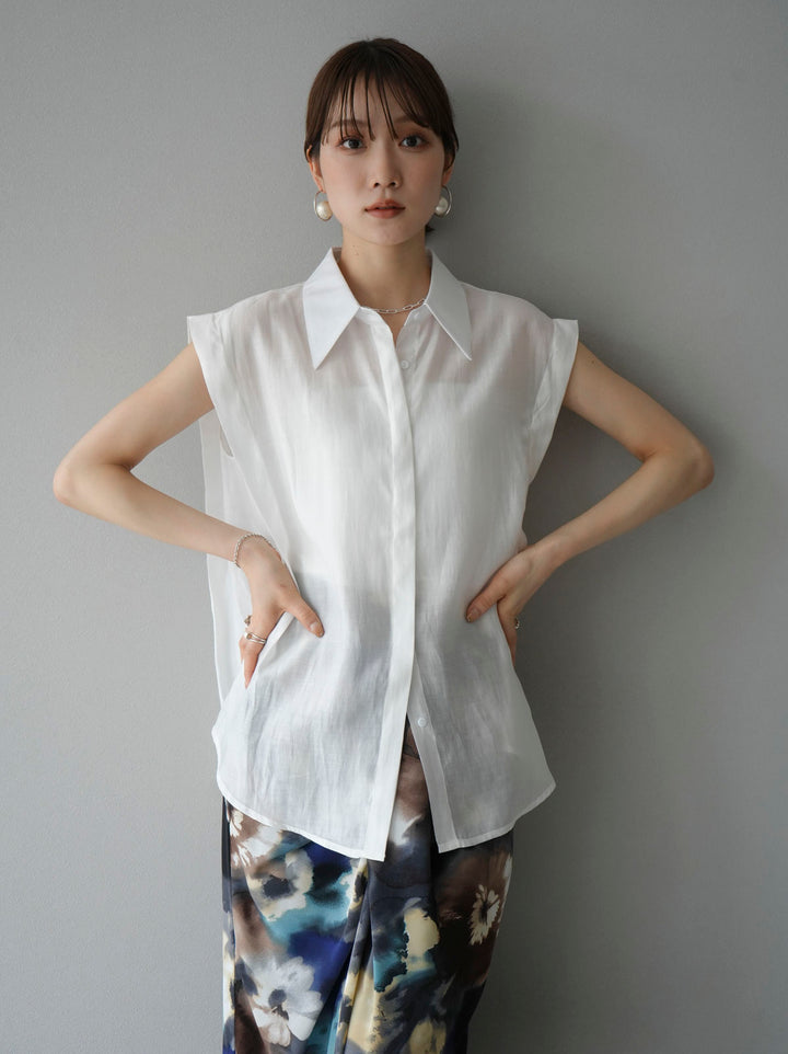 [Pre-order] Tuck shoulder sheer sleeveless shirt/white