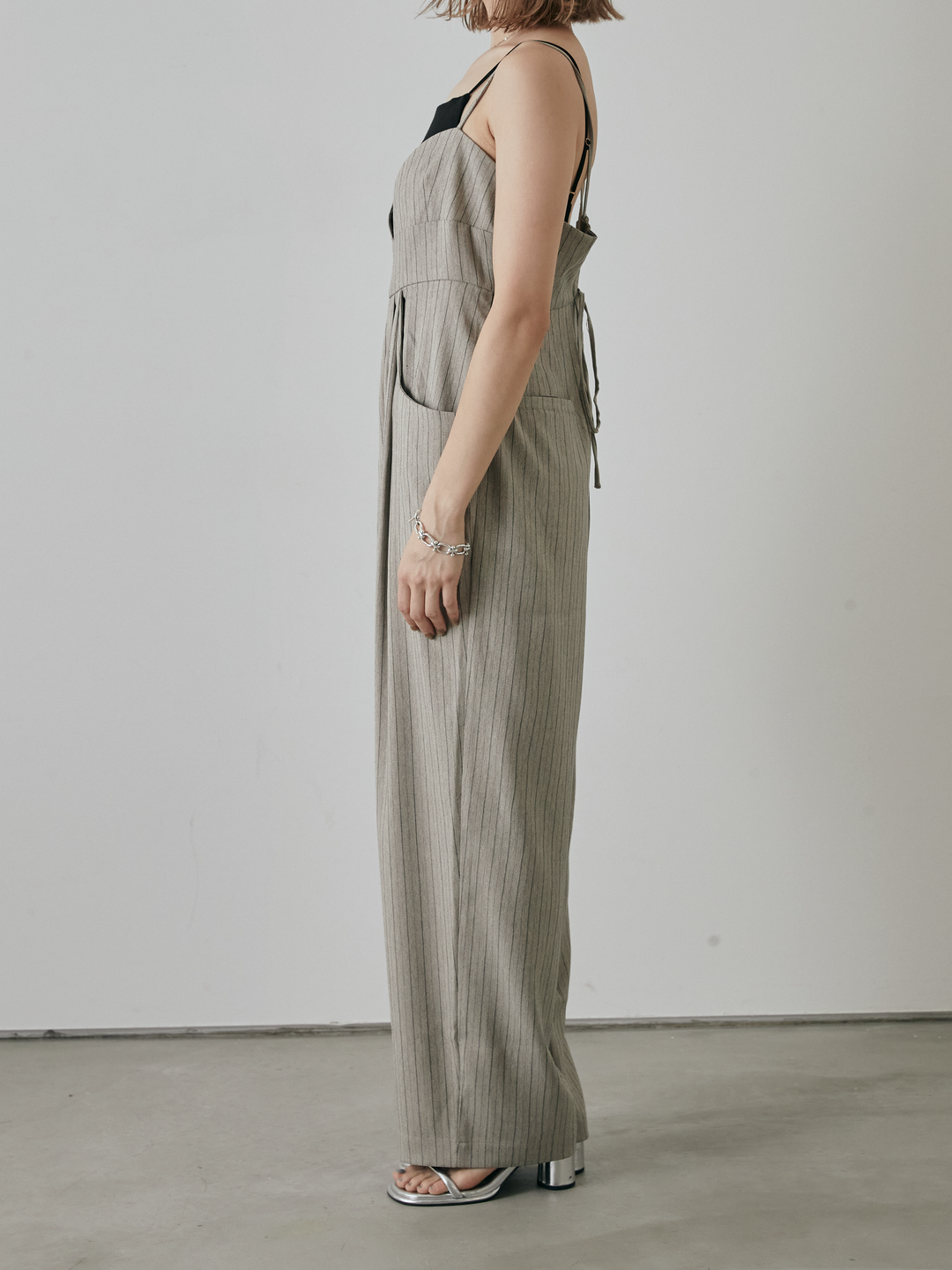 【預購】人字紋條紋工裝褲/米白色